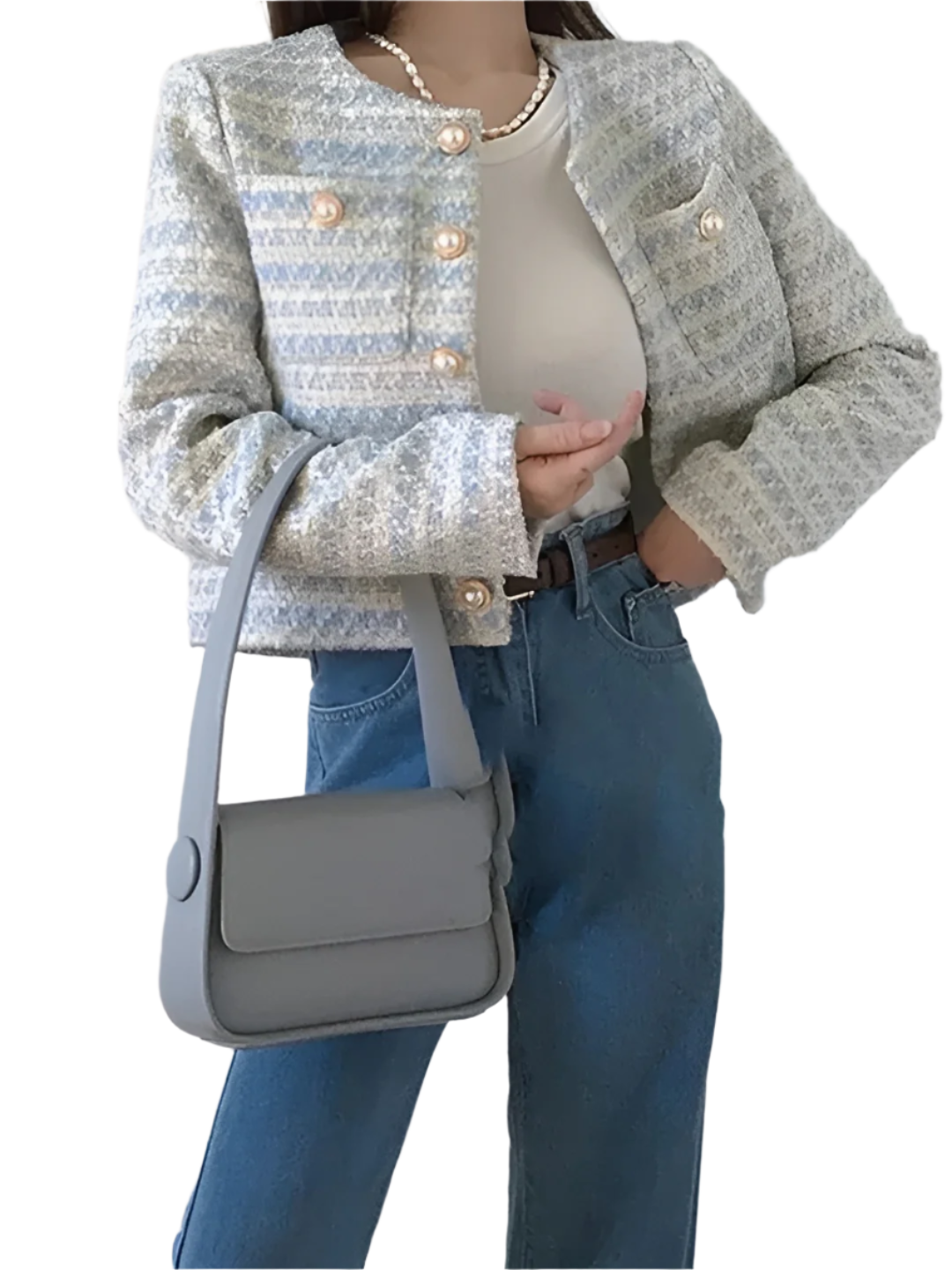 Street-wave Women’s Tweed Blazer, Short Fit With Pearl Buttons, Luxurious Chic For Work And Weekend