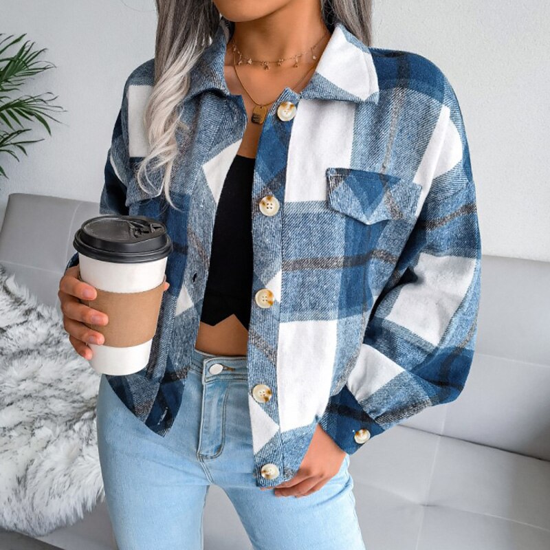 Streetwave Plaid Shacket For Women Cozy Warmth Soft Flannel Feel Trendy Button Up Patterned Jacket