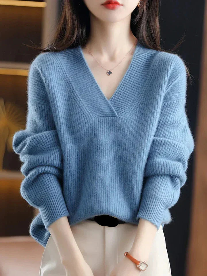Nordisk Flair Womens Cozy Soft Knit V Neck Pullover Sweater Relaxed Fit