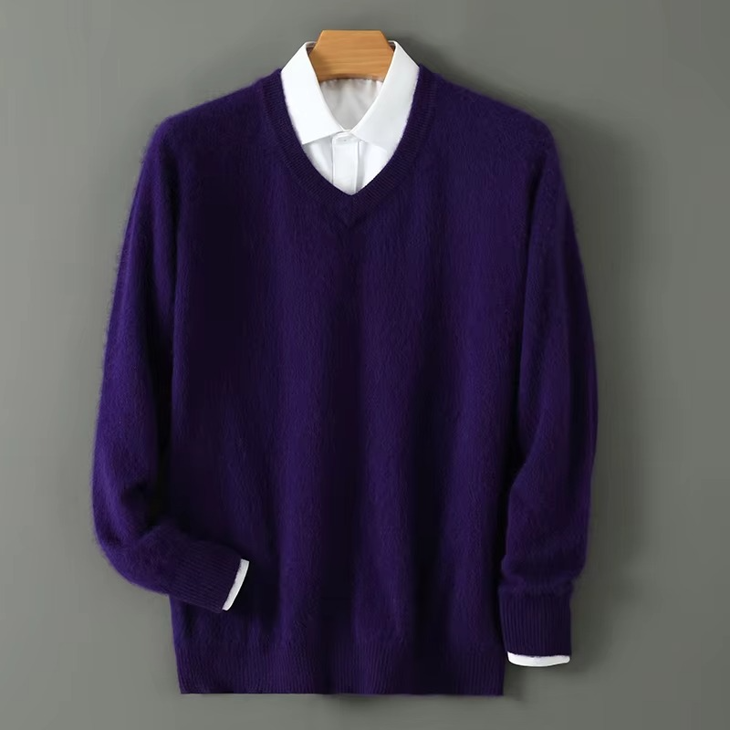Street-Wave Men's Winter Cashmere Blend V Neck Sweater Loose Fit Plus Size Knitted Pullover For Warmth