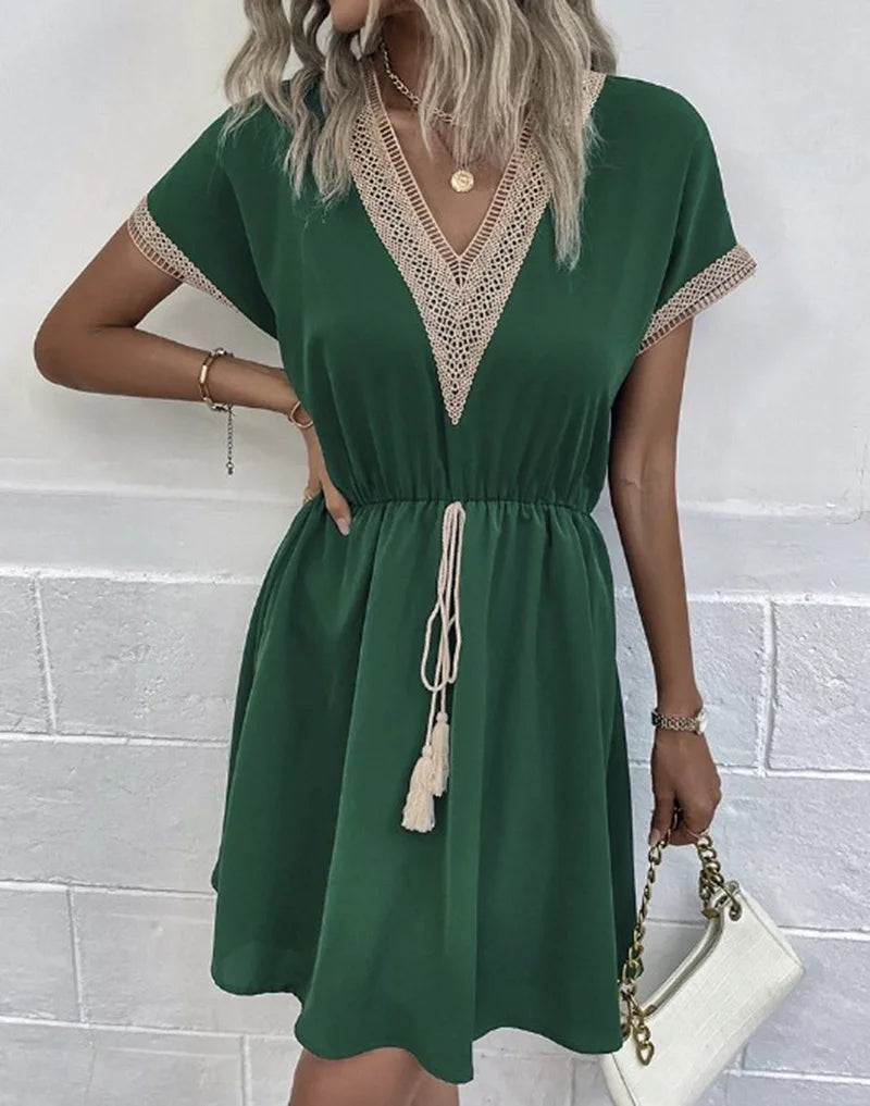 Women's Casual Boho Dress with V Neck and Flowy Design