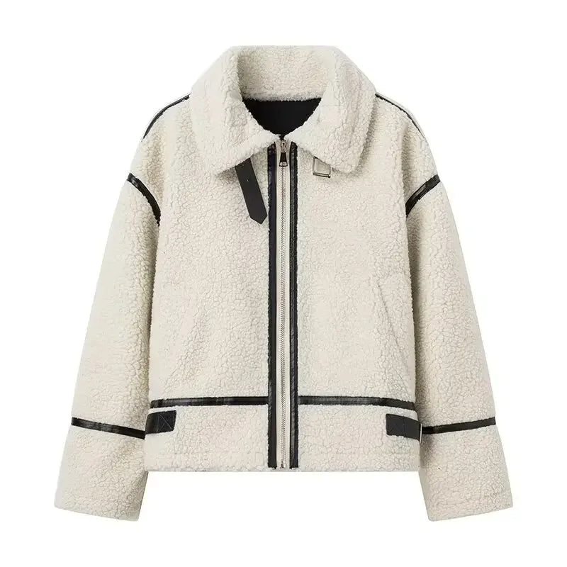 Streetwave Womens Zip Up Black Shearling Winter Coat Cozy Warmth Durable Style For Everyday Urban Wear