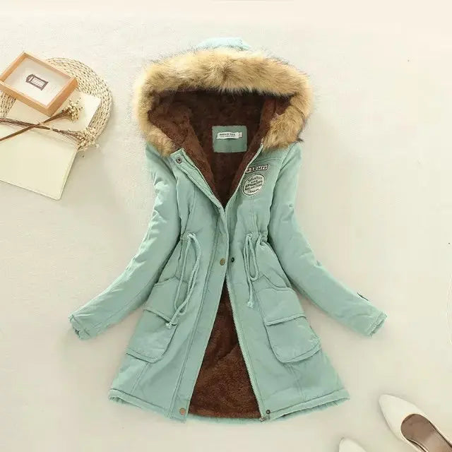 Street-wave Women's Insulated Puffer Jacket With Adjustable Waist And Fur Hood For Winter