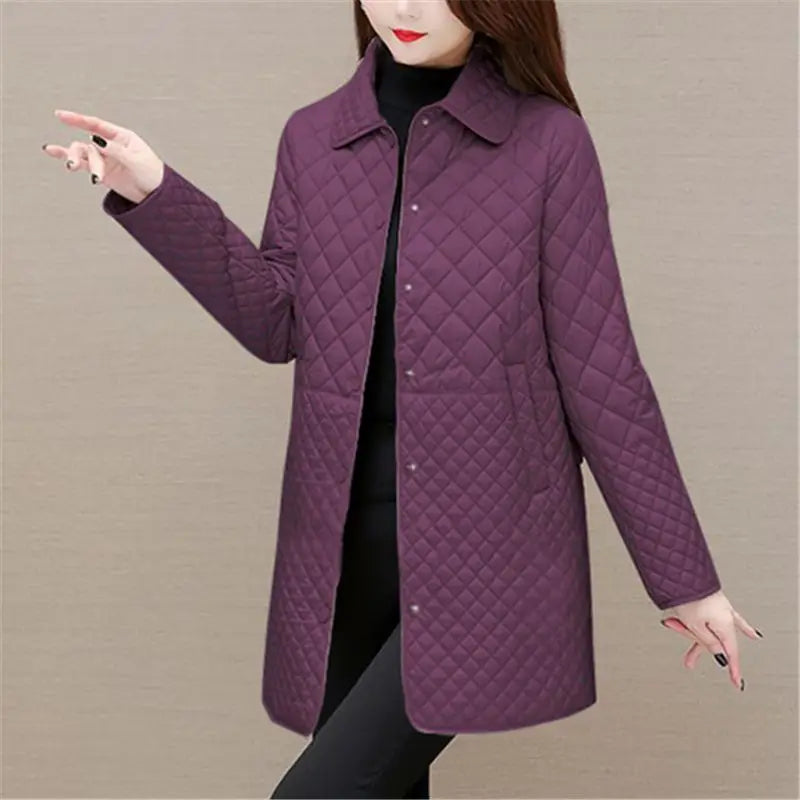 Street Wave Womens Quilted Jacket With Plaid Pattern Cozy Warm Padded Coat For Autumn And Winter