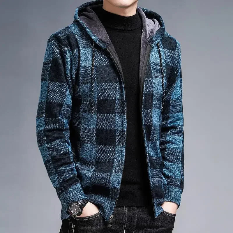 Street-Wave Hooded Plaid Jacket For Men Comfortable Versatile Everyday Coat For All Seasons