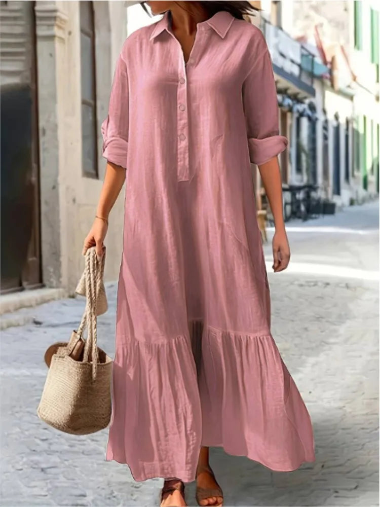 Street Wave Laura Tiered Shirt Maxi Dress For Women Breathable Cotton Versatile