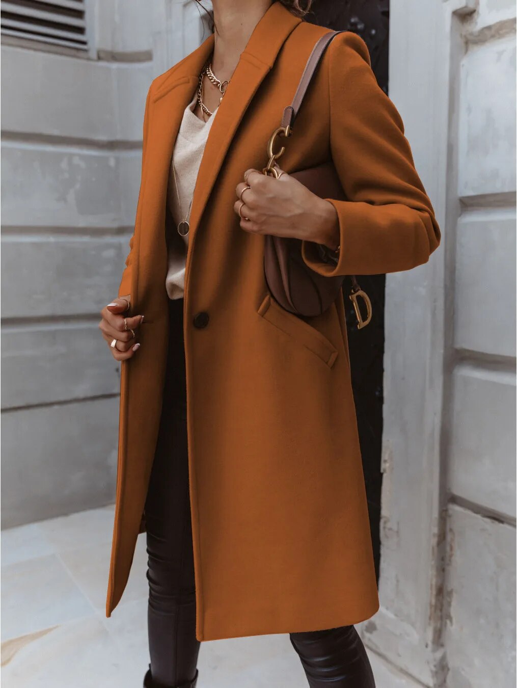 Street-wave Overcoat Women Wool Blend Tailored Fit Classic Notch Lapel Elegant Style