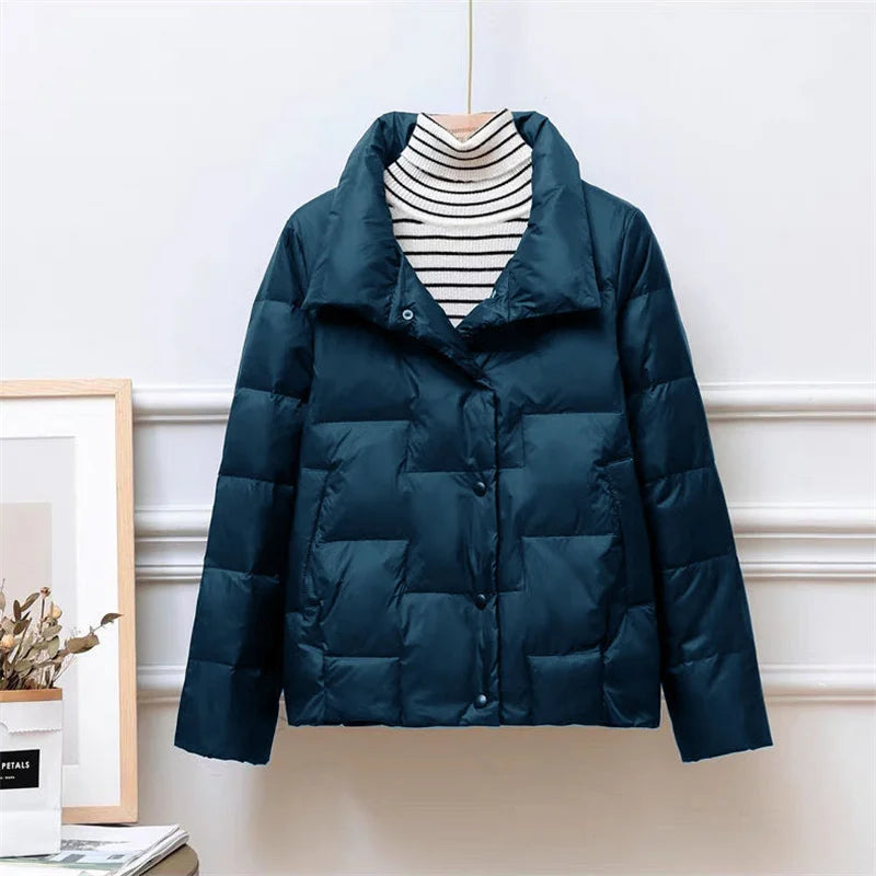 Street-wave Ultralight Down Jacket With Stand Collar For Stylish City Wearers And All Day Warmth