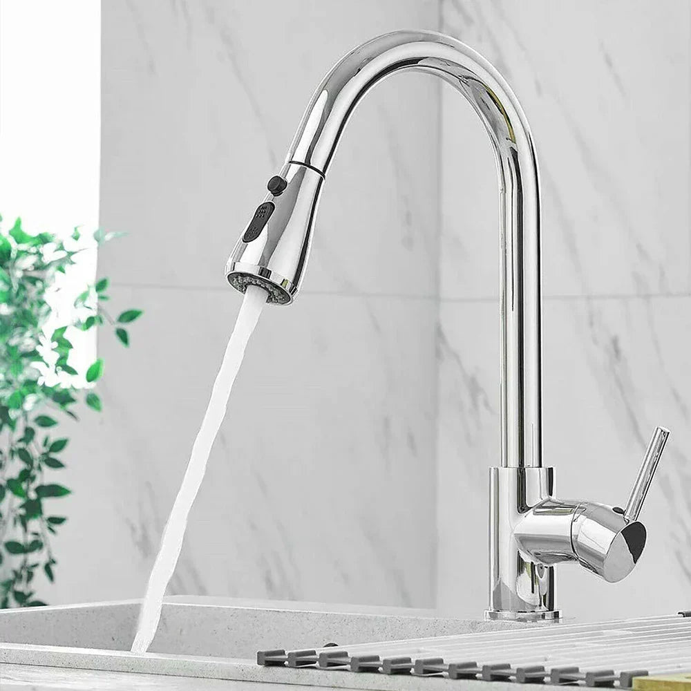 Minimalist Pull-Out Kitchen Faucet with Stainless Steel