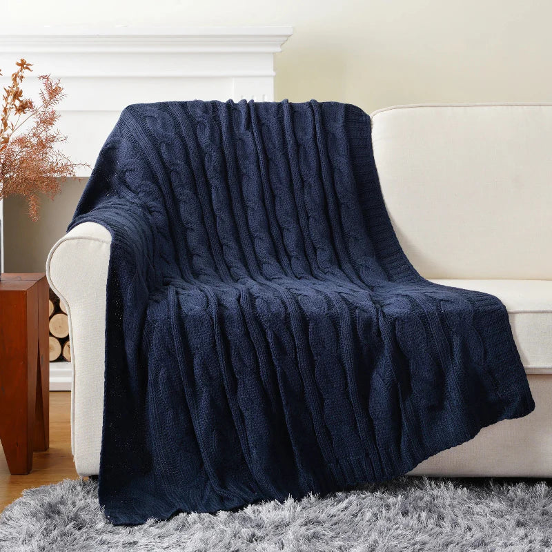 Battilo Textured Knit Throw Blanket Ultra Soft Cable Knit Warm Cozy Bed and Sofa Decor