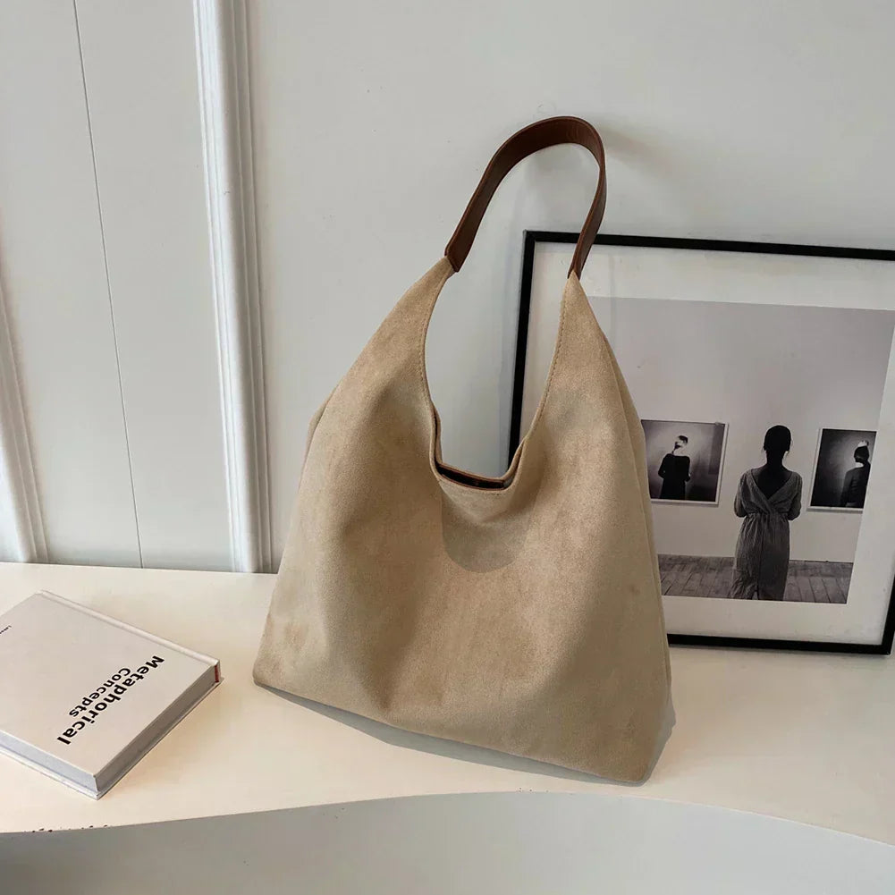 Street-wave Tote Bag Minimalist Cognac Suede Versatile For Everyday Women And Professionals