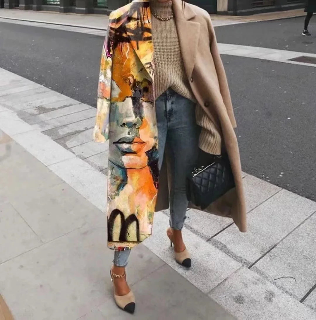 Street-wave Oversized Coat for Women, Color Block Design, Versatile Chic Comfort