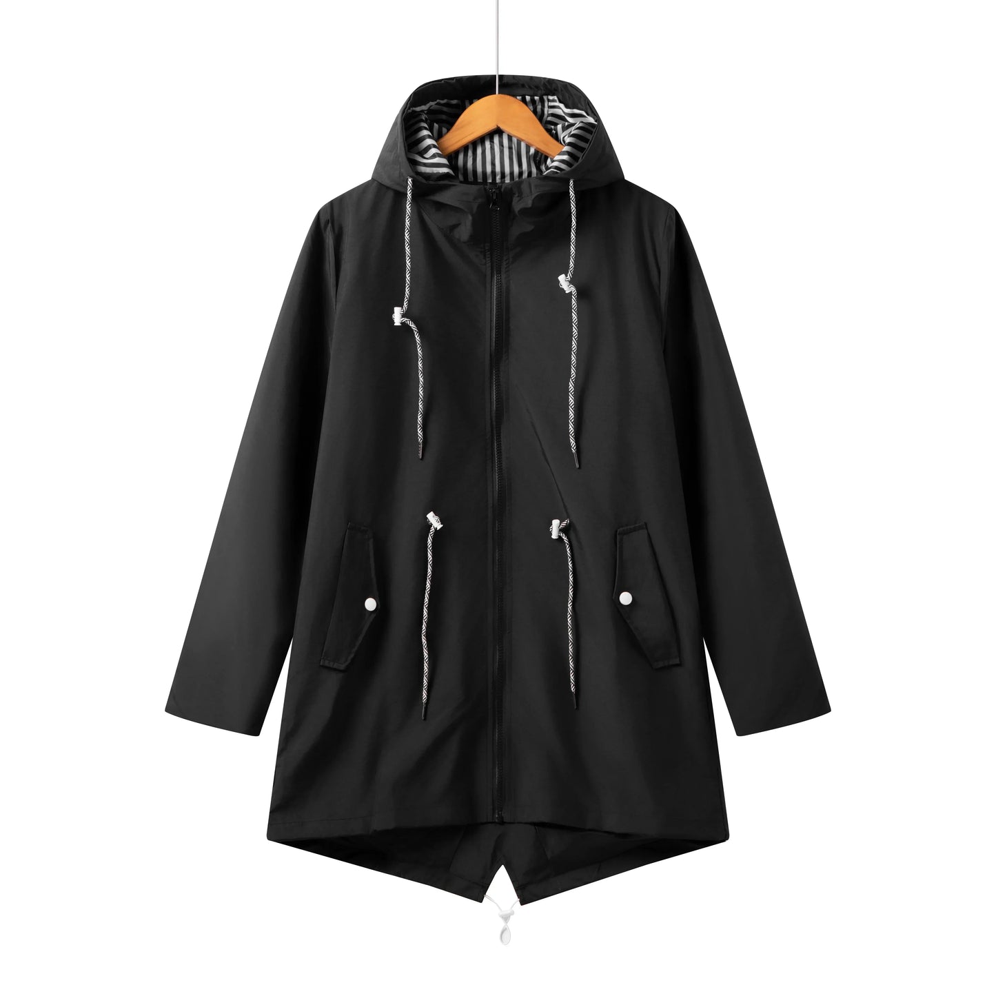 Street-Wave Women Waterproof Hooded Trench Coat With Zip Front And Pockets All Weather Casual