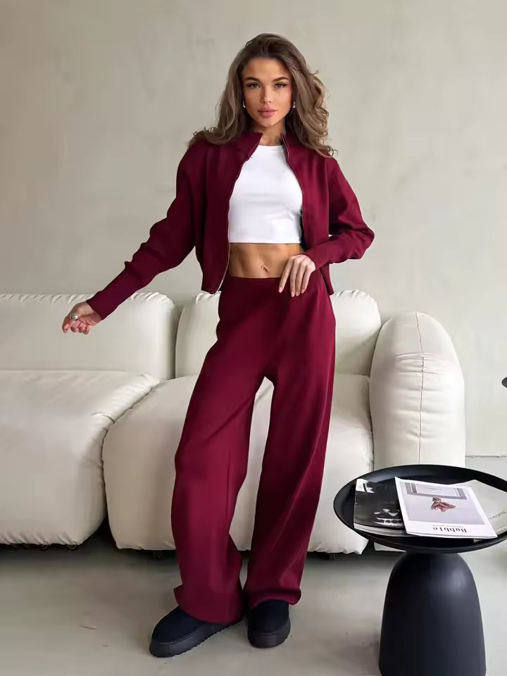 Street-wave Women Zip Jacket Wide-Leg Loungewear Set For Effortless Everyday Comfort