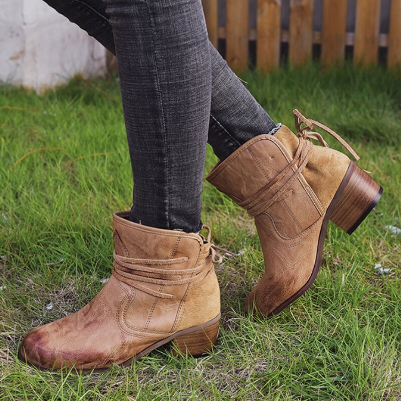 Street-Wave Vintage Lace-Up Ankle Boots With Round Toe All-Day Comfort In Faux Leather For Women