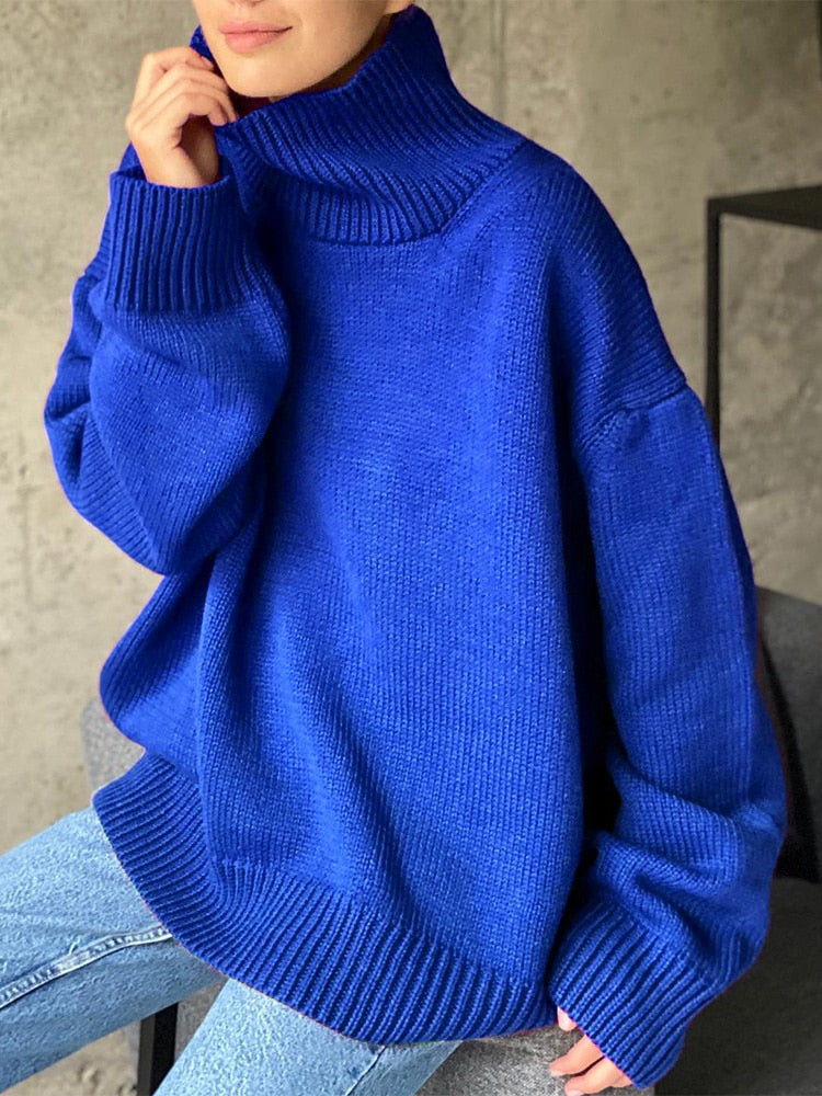 Street-wave Loose Knit Turtleneck Sweater For Women Cozy Trendy Autumn Winter Essential