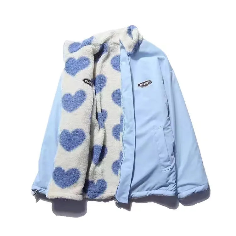 Street-Wave Women’s Coat With Two Sided Heart Details Cozy Warm Reversible Jacket For Stylish Women