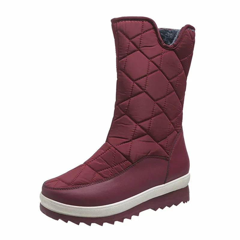 Street-Wave Waterproof Winter Boots Mid-Calf For Women Cozy Warm Dry Snow Boots With Plush Fur-Lined Interior