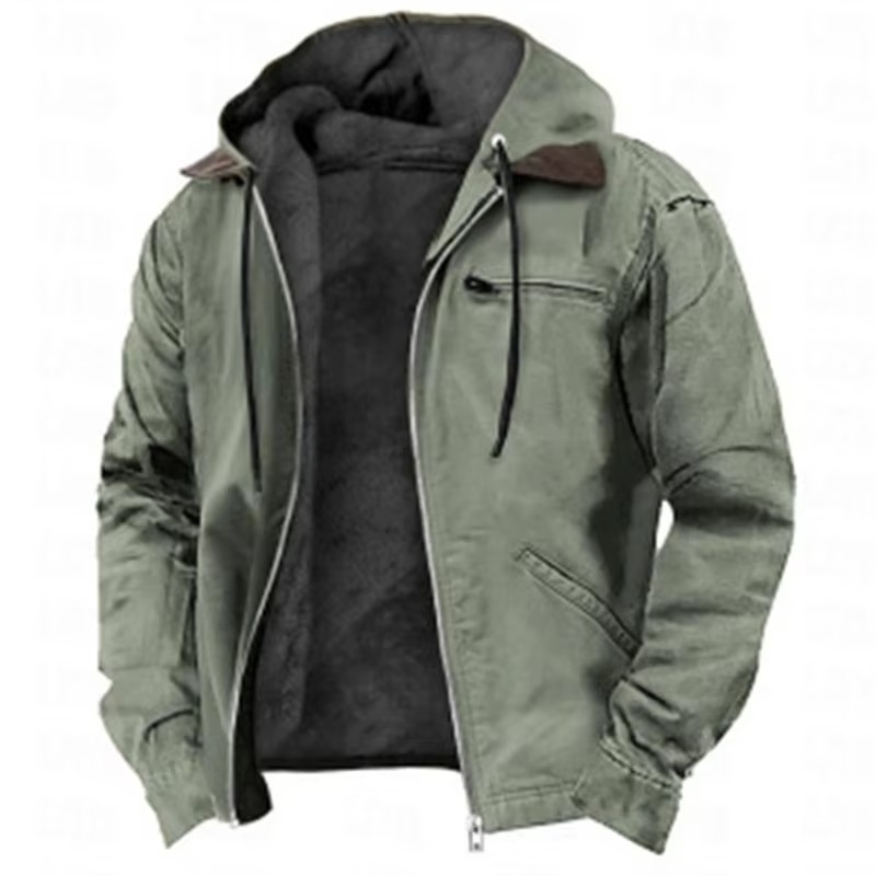 Men's Winter Fleece Hooded Jacket With Zipper Pockets And Warm Lining For Casual Outdoor Wear By Street-Wave