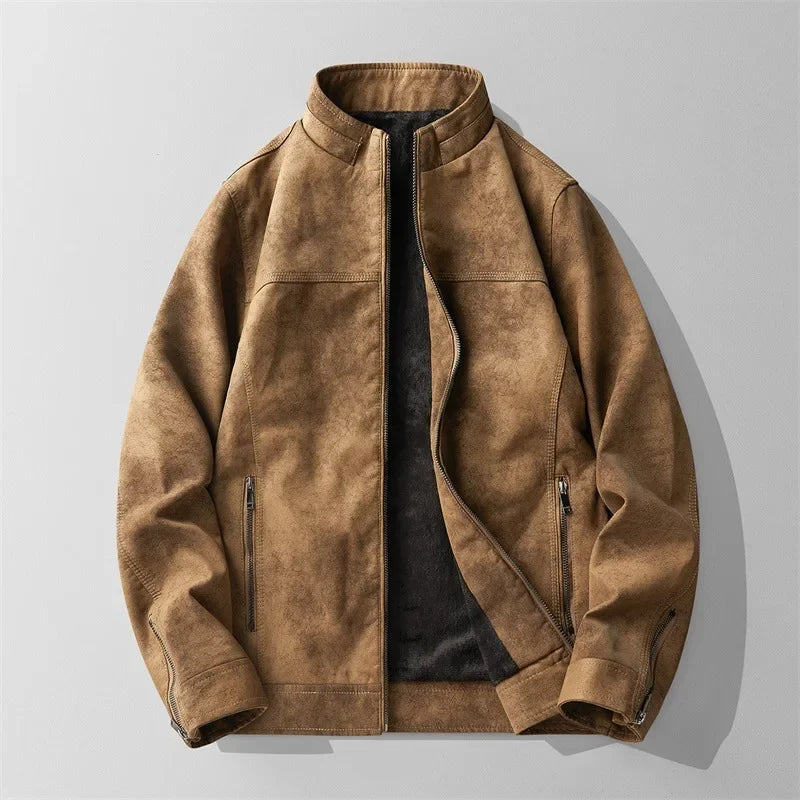 Rudric Harrow Premium Leather Jacket for Men Matte Finish Warm Fleece Lined Stand Collar Street-Wave