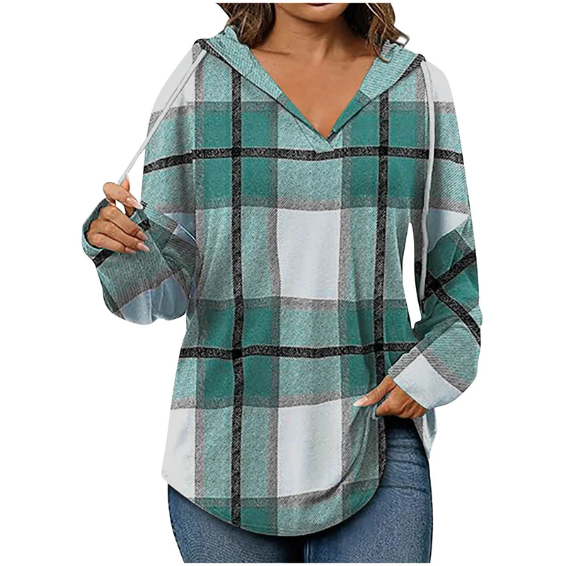 Street Wave Ruby Cozy Oversized Hoodie V Neck Plaid Grid For Women