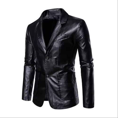 Street-Wave Men's Business Casual Leather Jacket With Suit Collar Slim Fit In Black Or Khaki, Sizes Up To 5XL