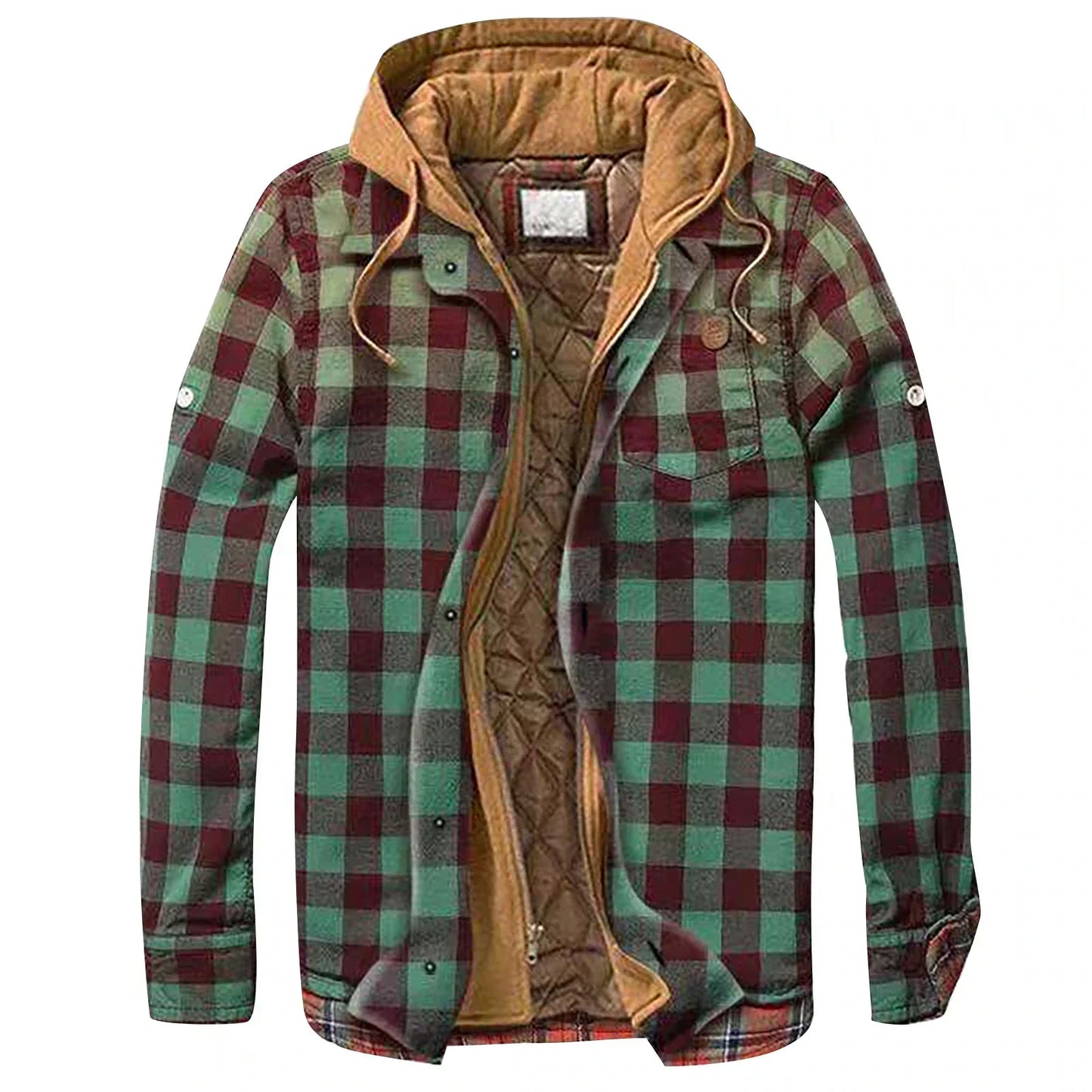 Street-wave Patchwork Hoodie Jacket For Men Warm Insulated With Multiple Pockets
