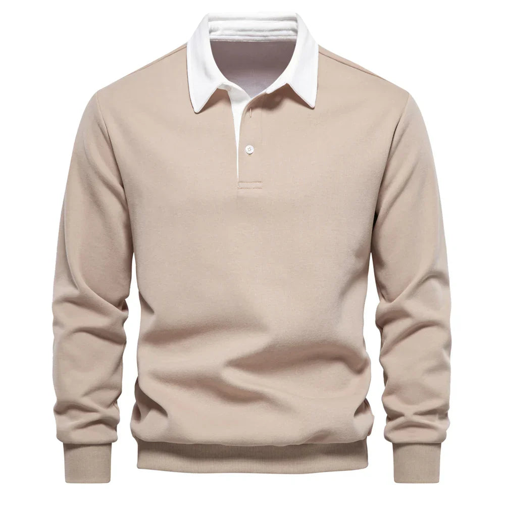 Street-Wave Camden Polo Cotton Pullover Navy Knit With White Collar Mens Classic Polo Sweater