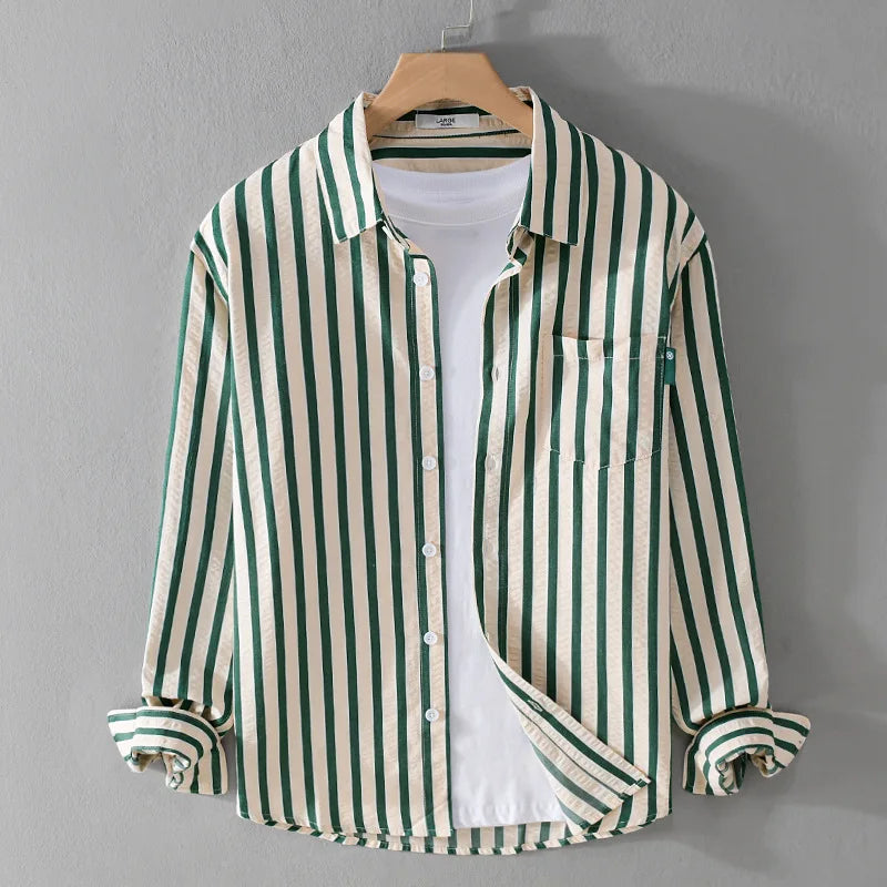 Street-Wave Men's Striped Long Sleeve Shirt With Chest Pocket Button Closure