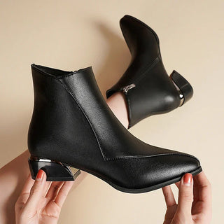 Street-wave Womens Comfortable Ankle Boots With Zipper And Orthopedic Support Elegant Block Heel