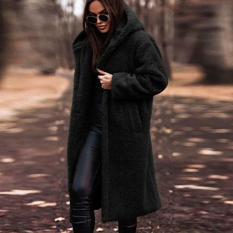 Street-Wave Plush Faux Fur Long Coat For Women Cozy Warmth Elegant Winter Outerwear