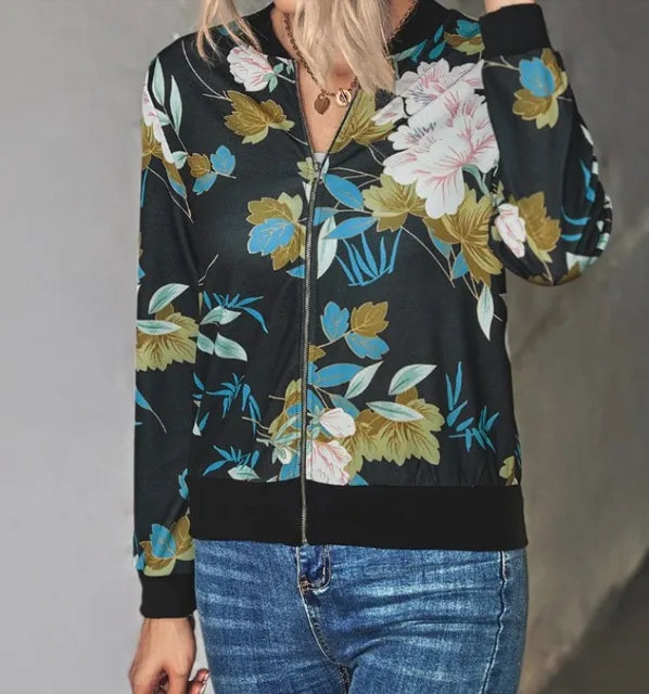Street Wave Floral Bomber Jacket For Women Cozy Everyday Wear With Relaxed Fit And Lightweight Feel