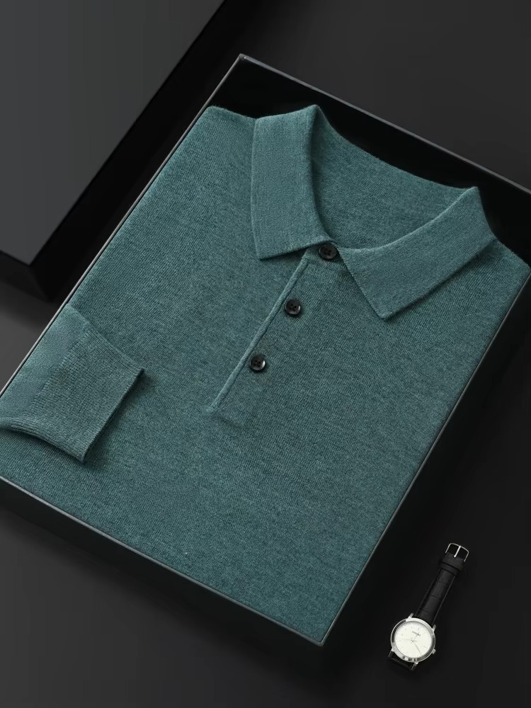 Men's Merino Wool Polo Collar Sweater Pullover For Cold Weather Warmth And Refined Everyday Comfort