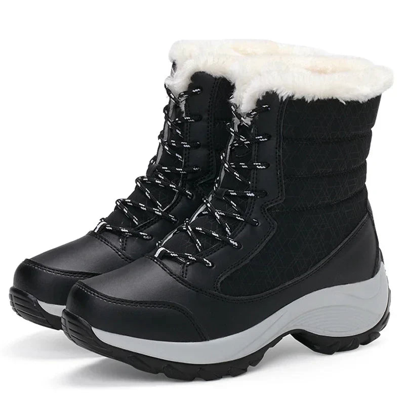 Street-Wave Platform Snow Boots Women Warm Fleece-Lined Ankle Wedge Outdoor Winter Comfort