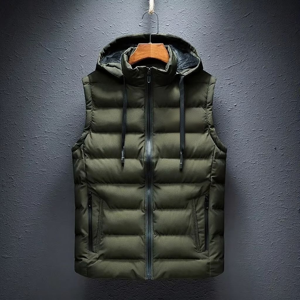Street-Wave Men's Hooded Sleeveless Cotton Padded Vest Casual Zipper Waistcoat Plus Size Up To 6XL