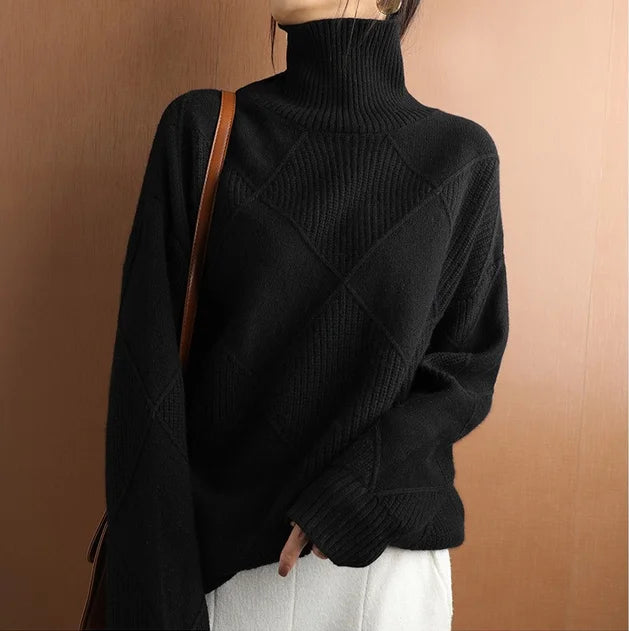 Street-Wave Wool Blend Turtleneck Knit Sweater For Women Elegant Warm Versatile Everyday