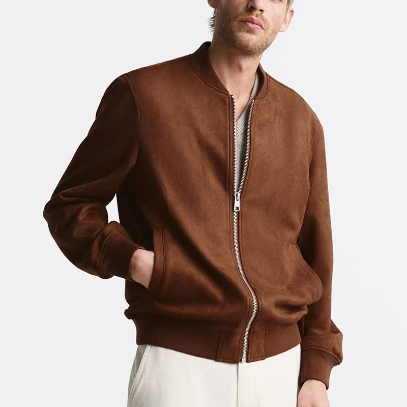 Street-Wave Elite Suede Bomber Jacket For Men With Tailored Fit And Soft Inner Lining