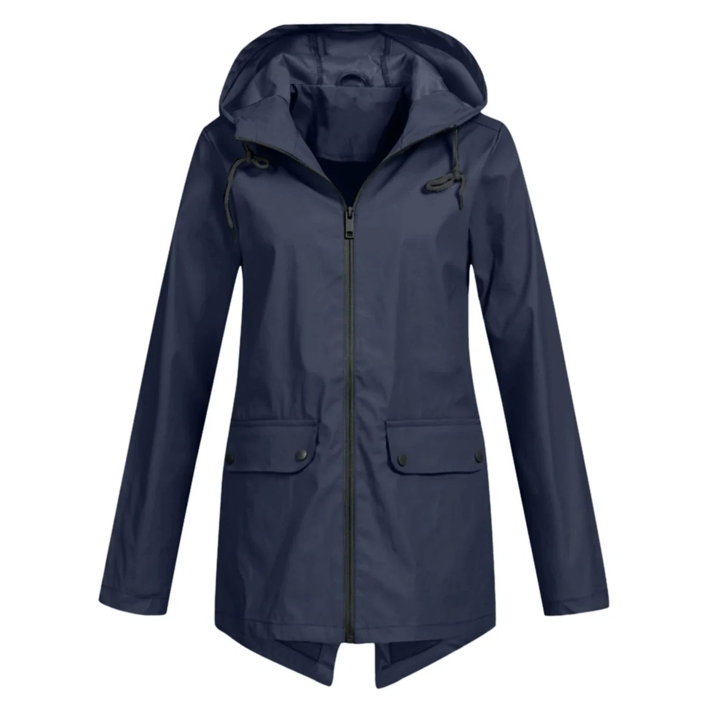 Street-wave Waterproof Hooded Ladies Jacket With Front Zipper Casual Rainwear For Autumn Winter