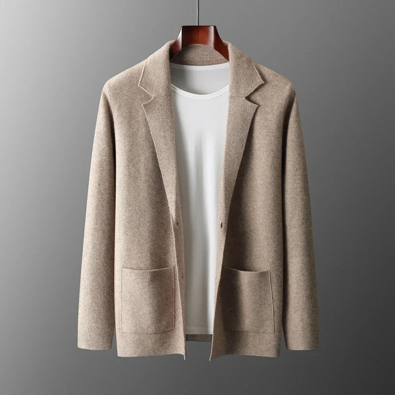 Men's Wool Cardigan Tailored Fit Notched Lapel Patch Pockets Hip Length Nordisk Flair