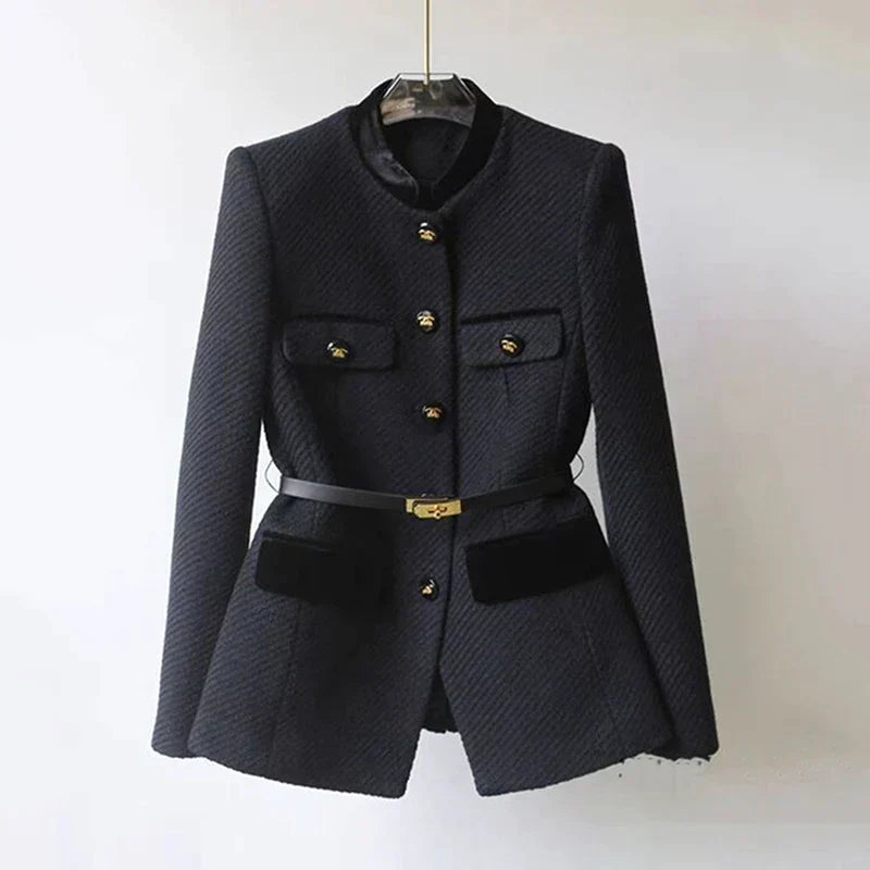 Street-Wave Women Cashmere Jacket Lightweight Elegant Blazer With Button Closure And Belt