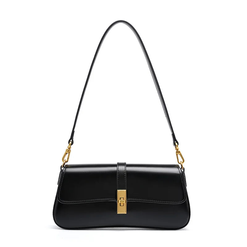 Street-Wave Leather Shoulder Bag - Genuine Leather, Versatile Crossbody or Shoulder Wear, Timeless Gold Hardware