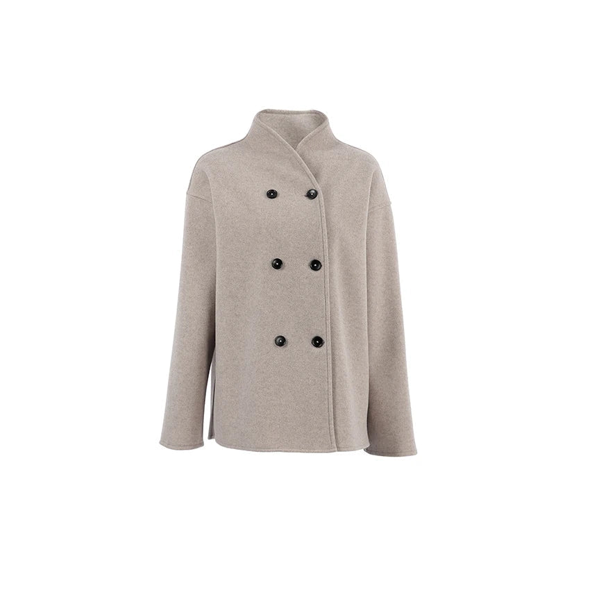 Street-wave Double Breasted Peacoat With High Collar For Women Timeless Winter Coat