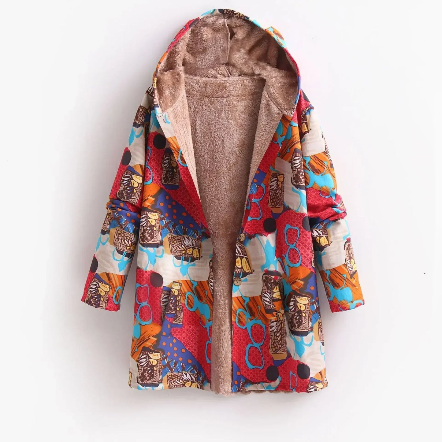 Street Wave Hooded Fleece Jacket For Women Cozy Plush Lining Patchwork Design For Everyday Wear