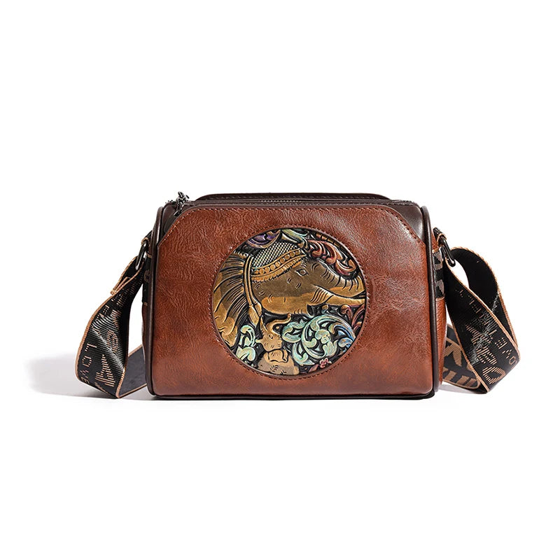 Street-Wave Embossed Elephant Leather Shoulder Bag - Symbol Of Luck, Strength And Wisdom