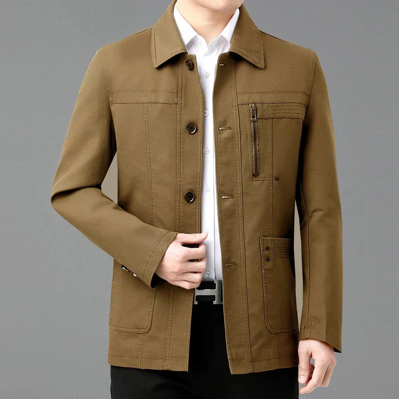 Street-wave Mens Cotton Jacket With Printed Lining Versatile Classic Button Front