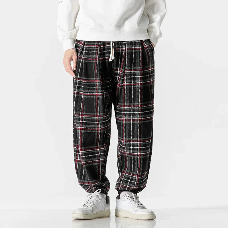 Leston Plaid Drawstring Sweatpants For Men Soft Breathable Fabric Adjustable Waist Timeless Checkered Design