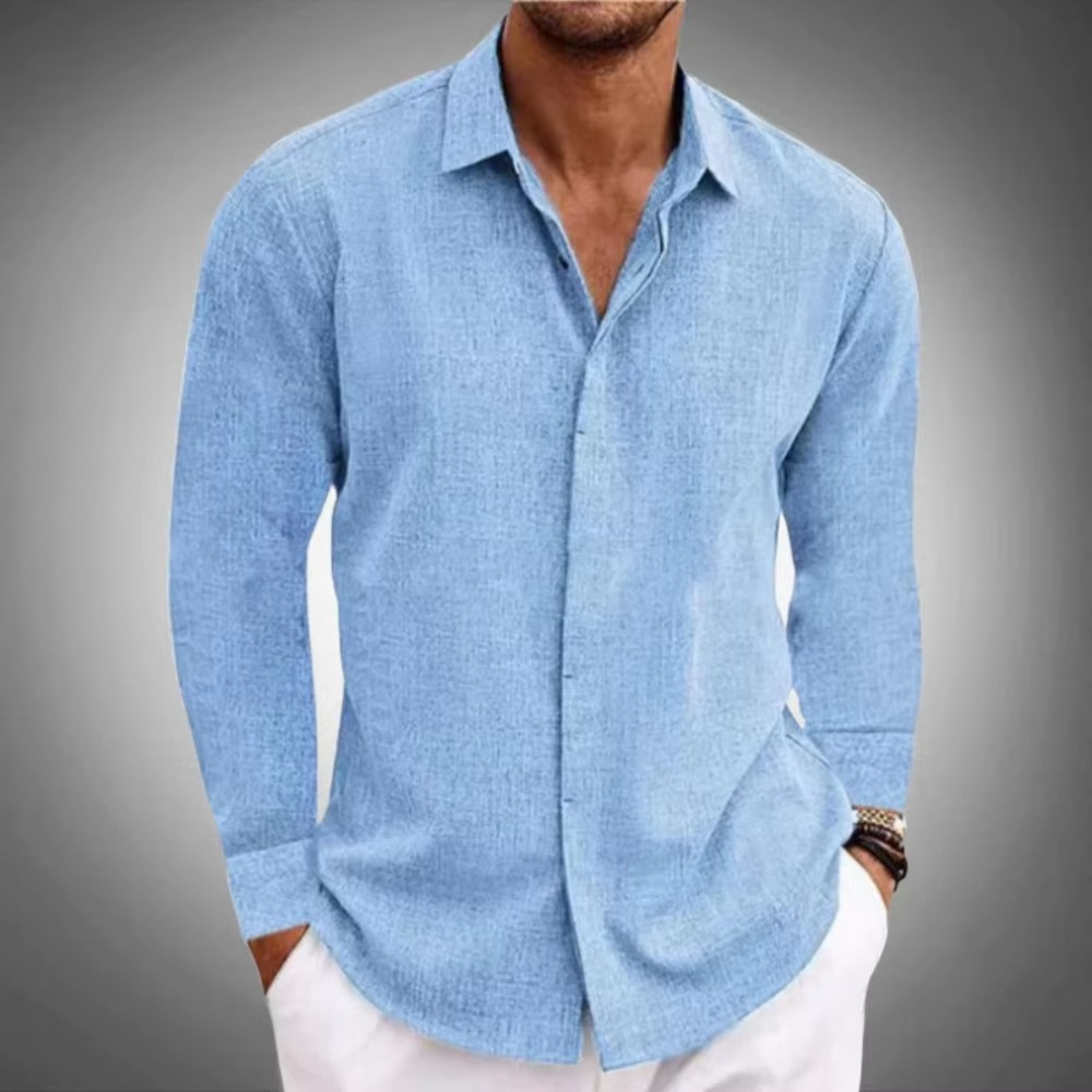 Street-Wave Men's Solid Color Linen Long Sleeve Button Down Shirt For Everyday Casual Wear