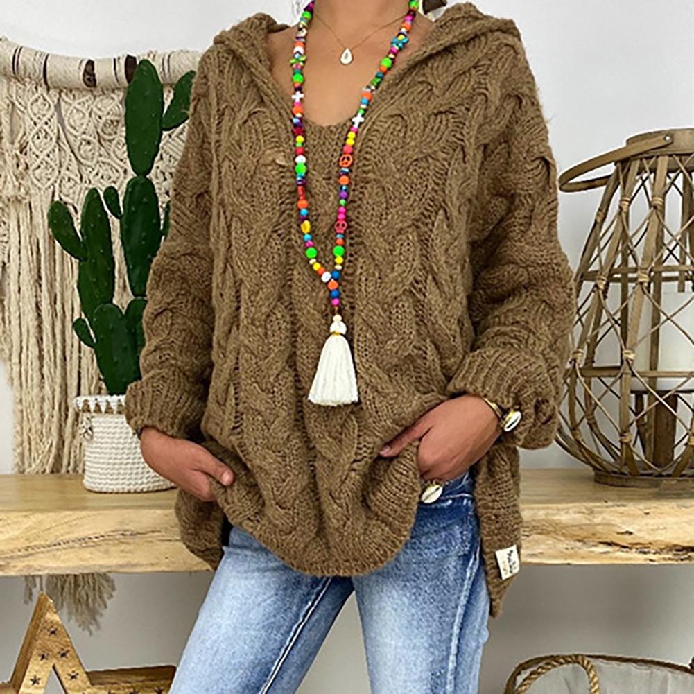 Street Wave Oversized Cable Knit Hoodie Sweater For Women Cozy Draped Fit Warm Casual Pullover