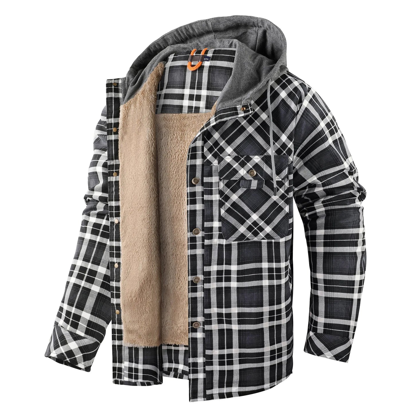 Street Wave Warm Plaid Shirt Jacket With Hood Lined Sherpa For Outdoor Adventurers