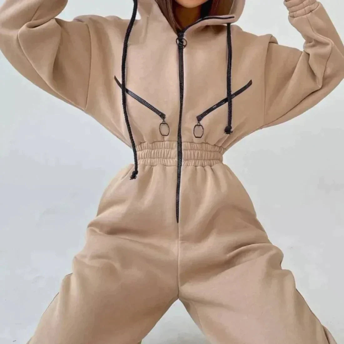 Street-wave Fleece-Lined Winter Jumpsuit For Confident Women Cozy One-Piece Tracksuit With Ultra Soft Comfort